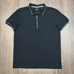 Armani Exchange Black Polo Shirt Logo Placket Short Sleeve Size Medium